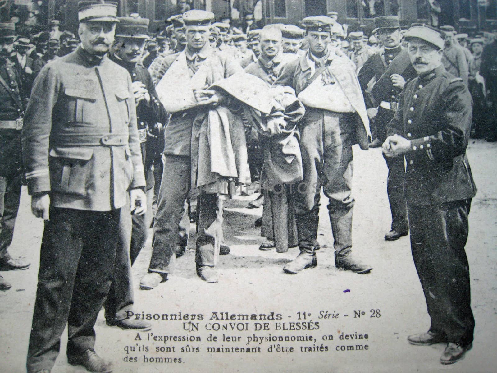 vintage postcard of german prisoners in France