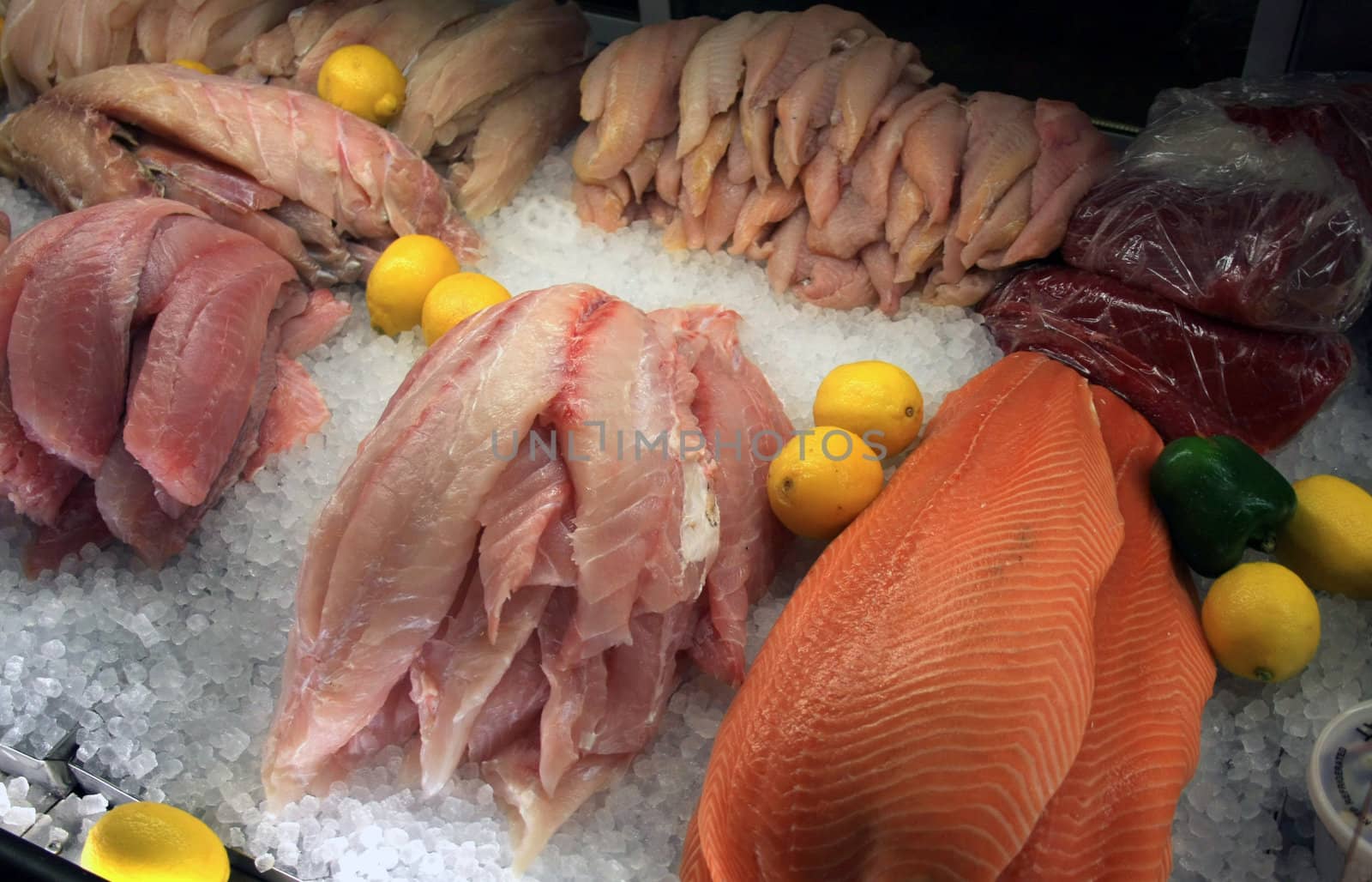 A variety of fish at a market