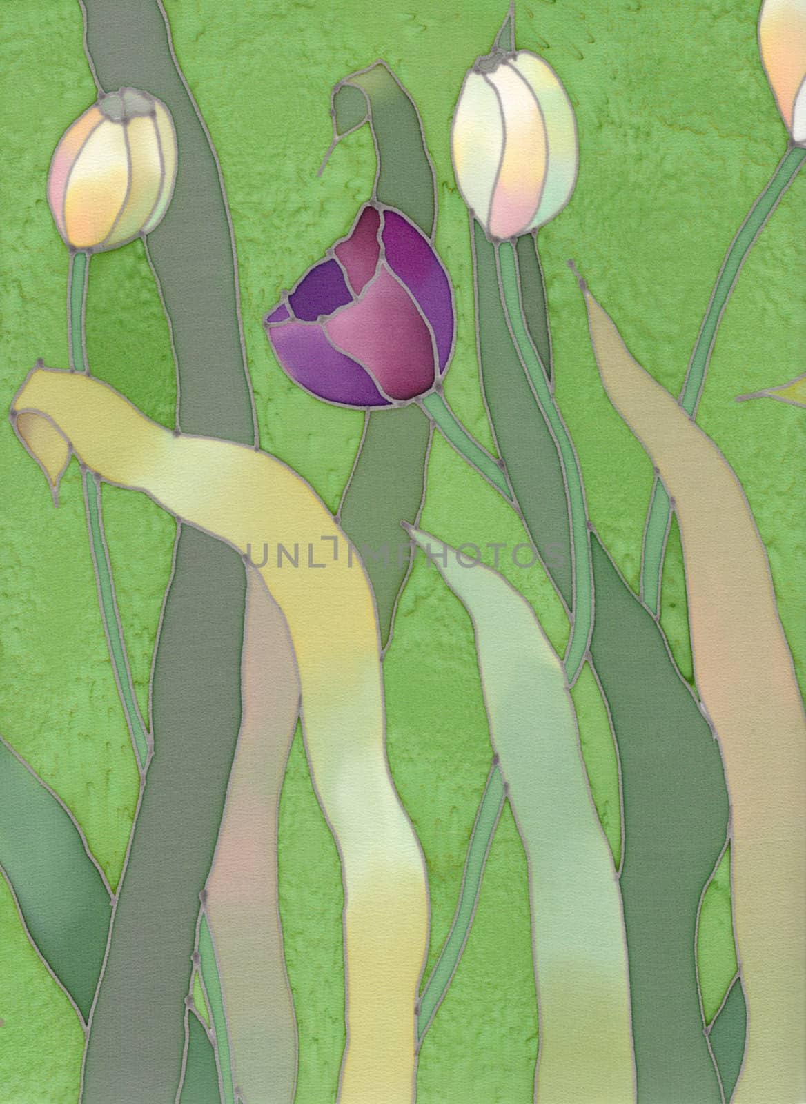 Image of my artwork with a tulips on green background