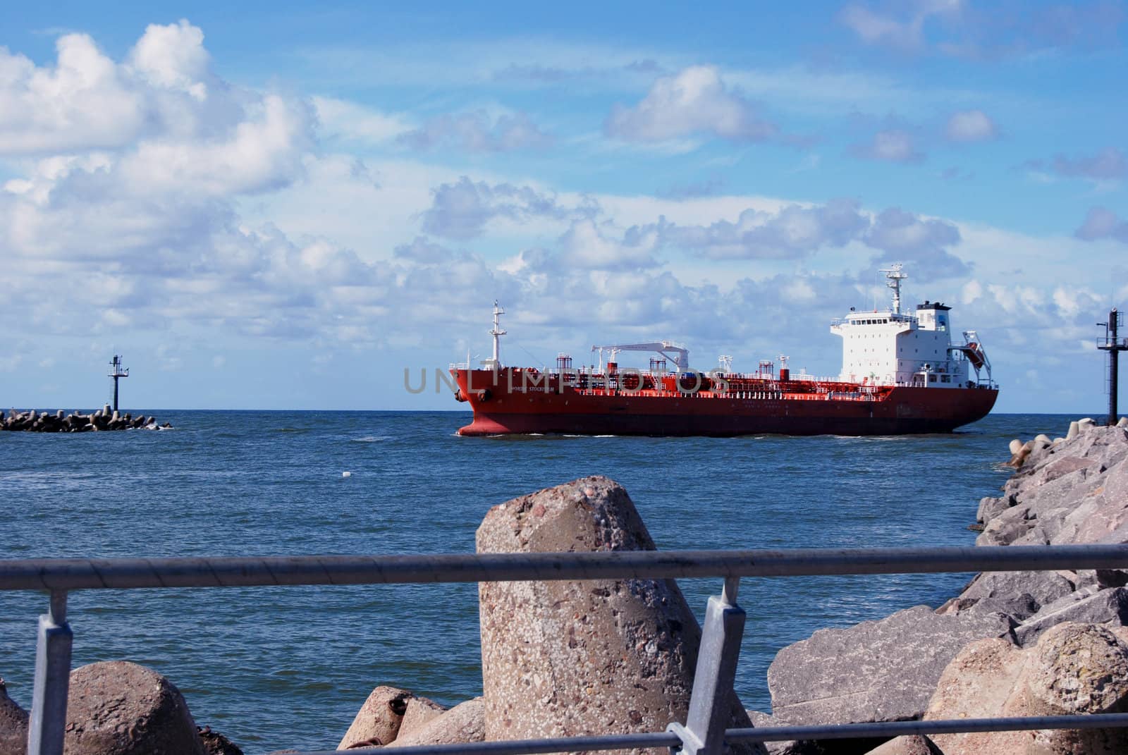 Ship enters Klaipeda port in the Baltic Sea