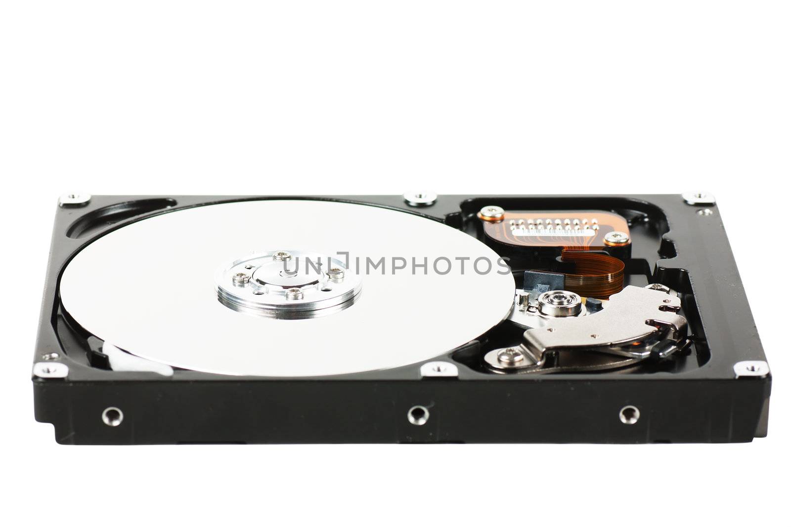 Computer component hard drive isolated over white
