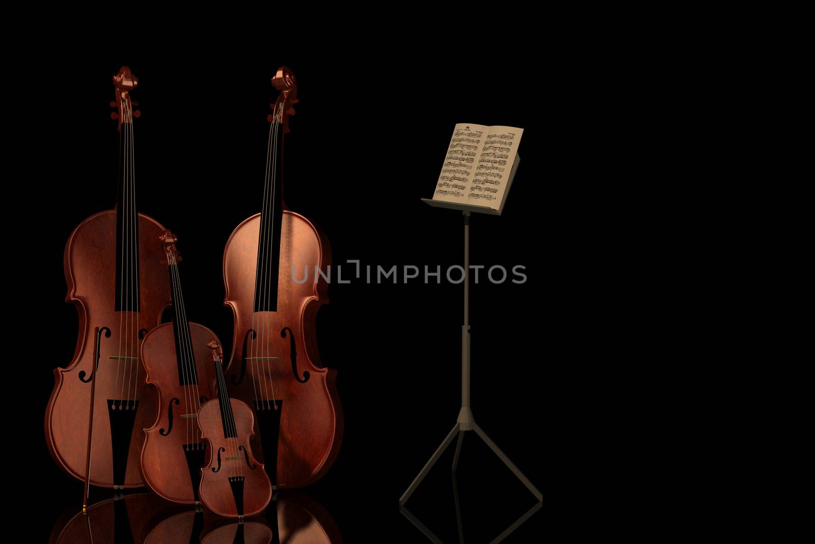 A concert with a violin, bass and cello