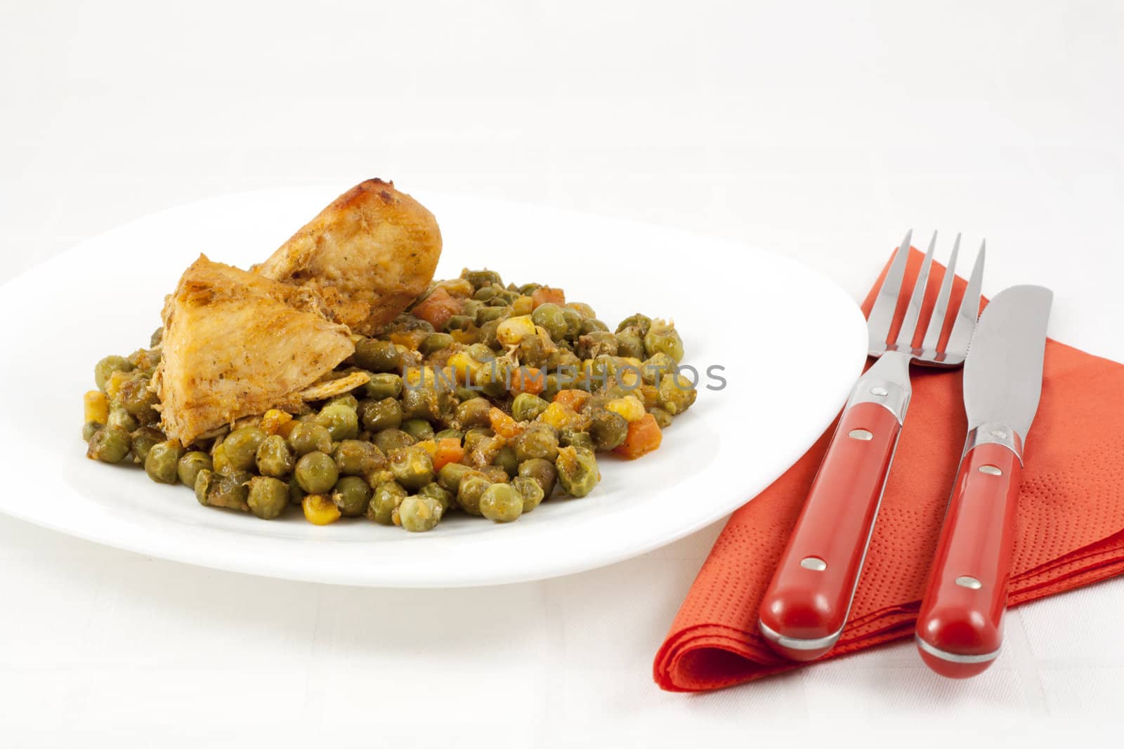 Chicken meat with green peas, carrots and corns by magraphics