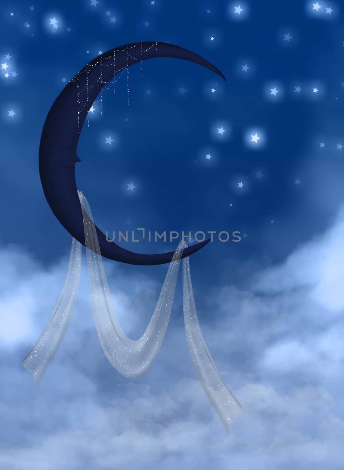 a moon sleeping in the night sky