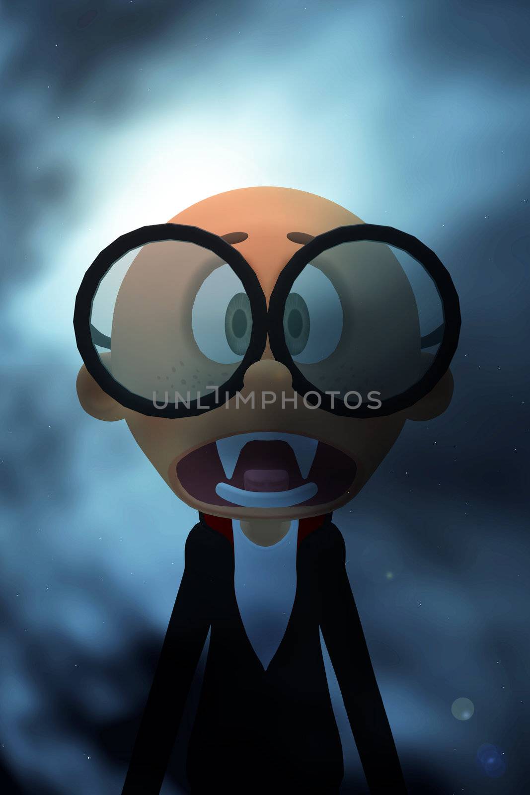 A close up of a cartoon vampire.