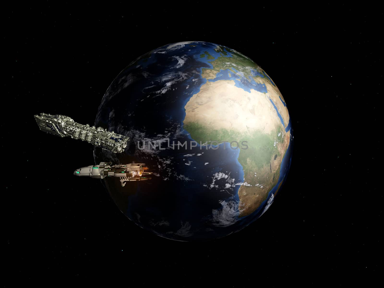 Spaceships remove from our earth in search of new worlds to