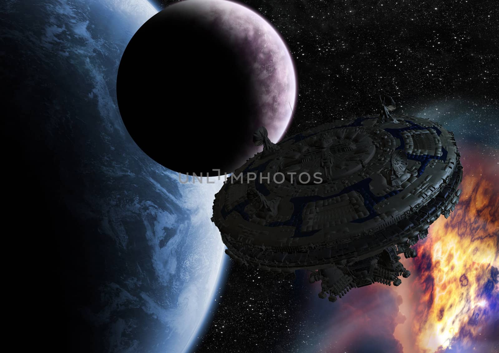 a spacecraft escapes from an exploding planet