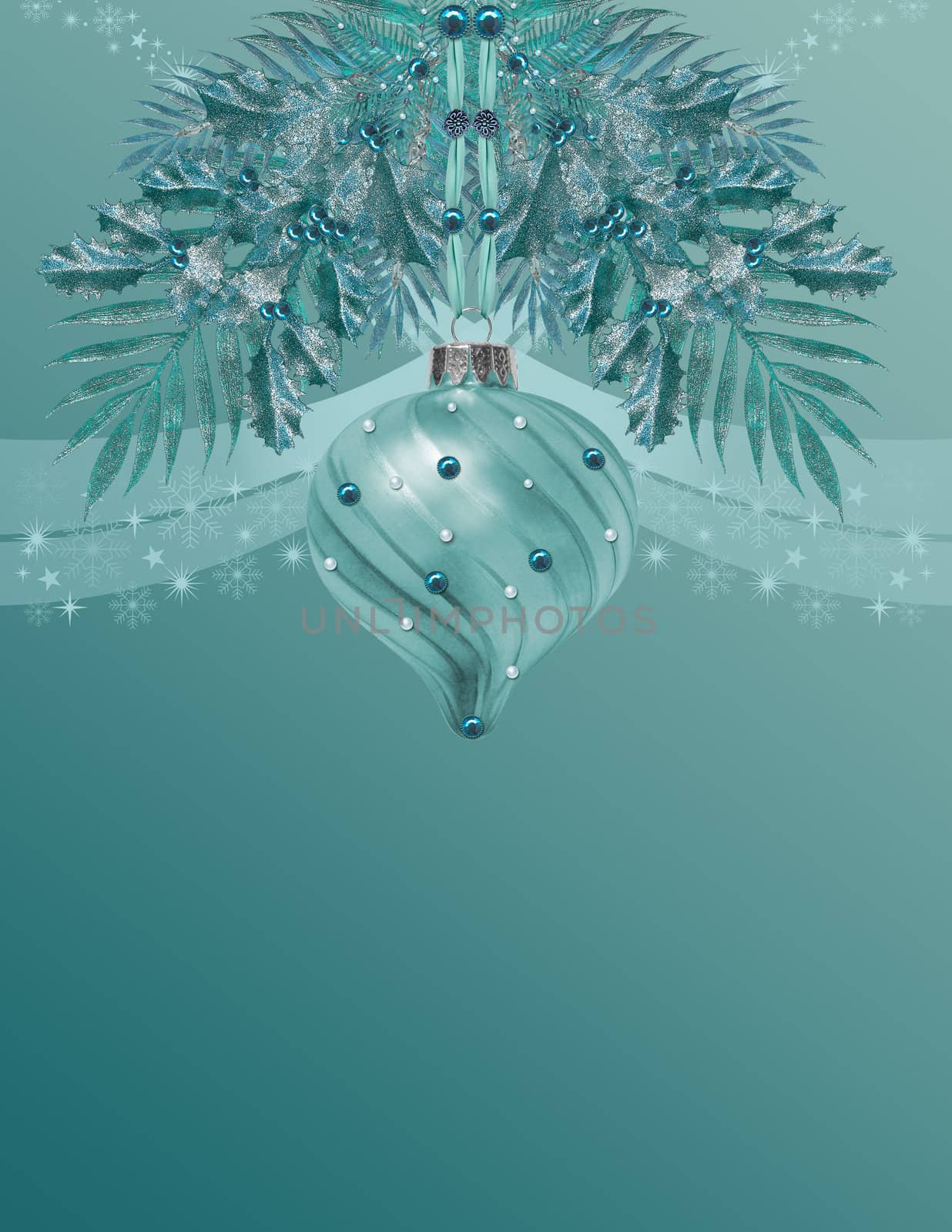a Christmas background with a Christmasball and pearls