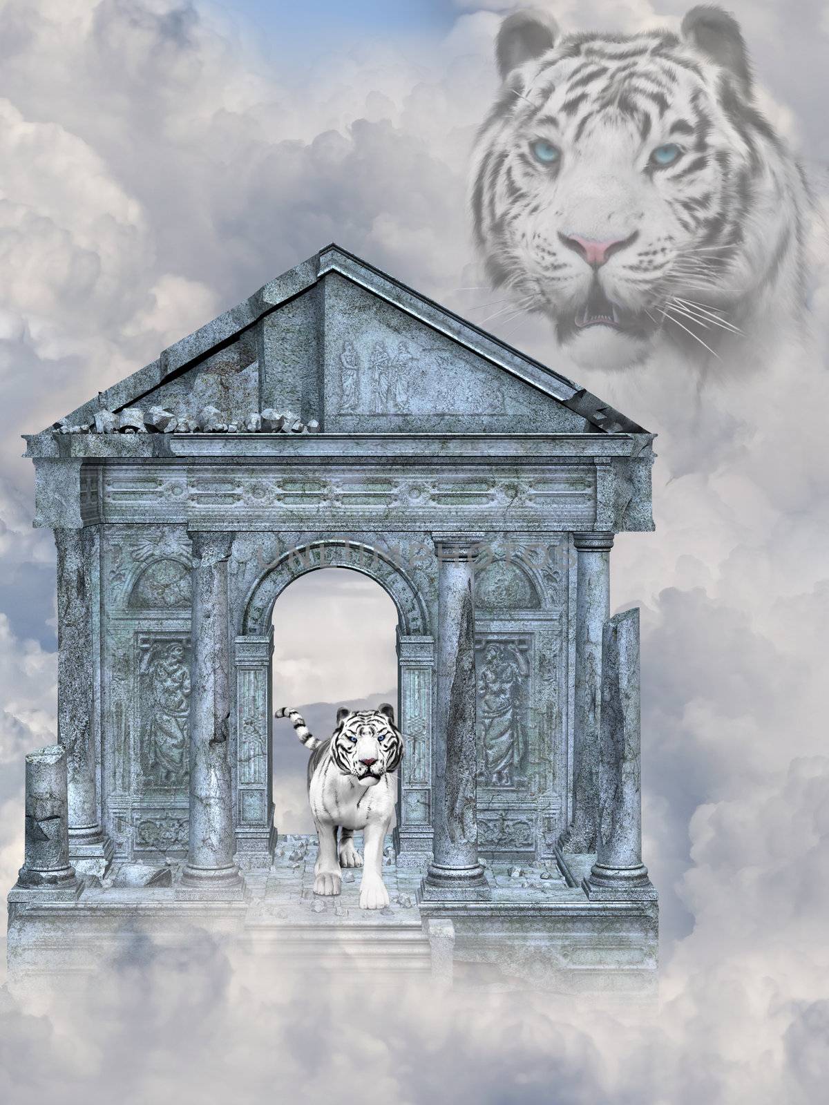 the white tiger guarding the holy temple