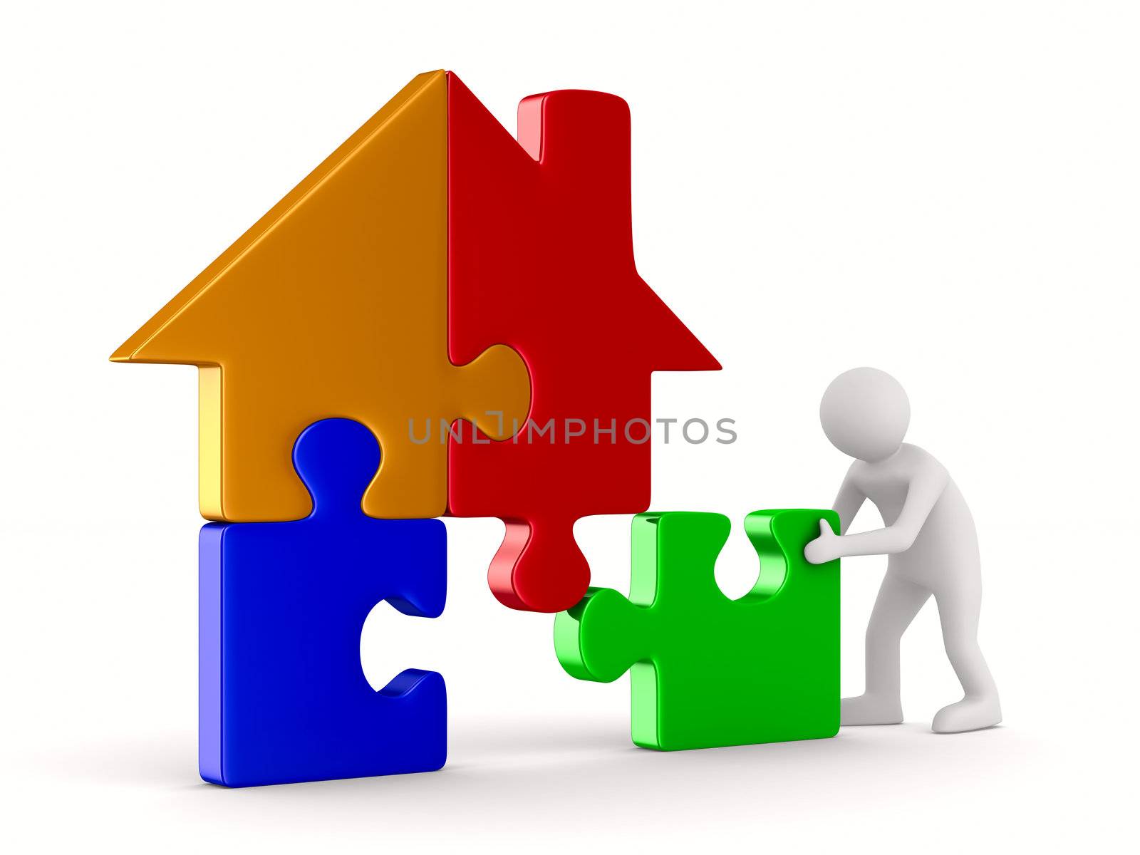 House from puzzle on white. Isolated 3D image