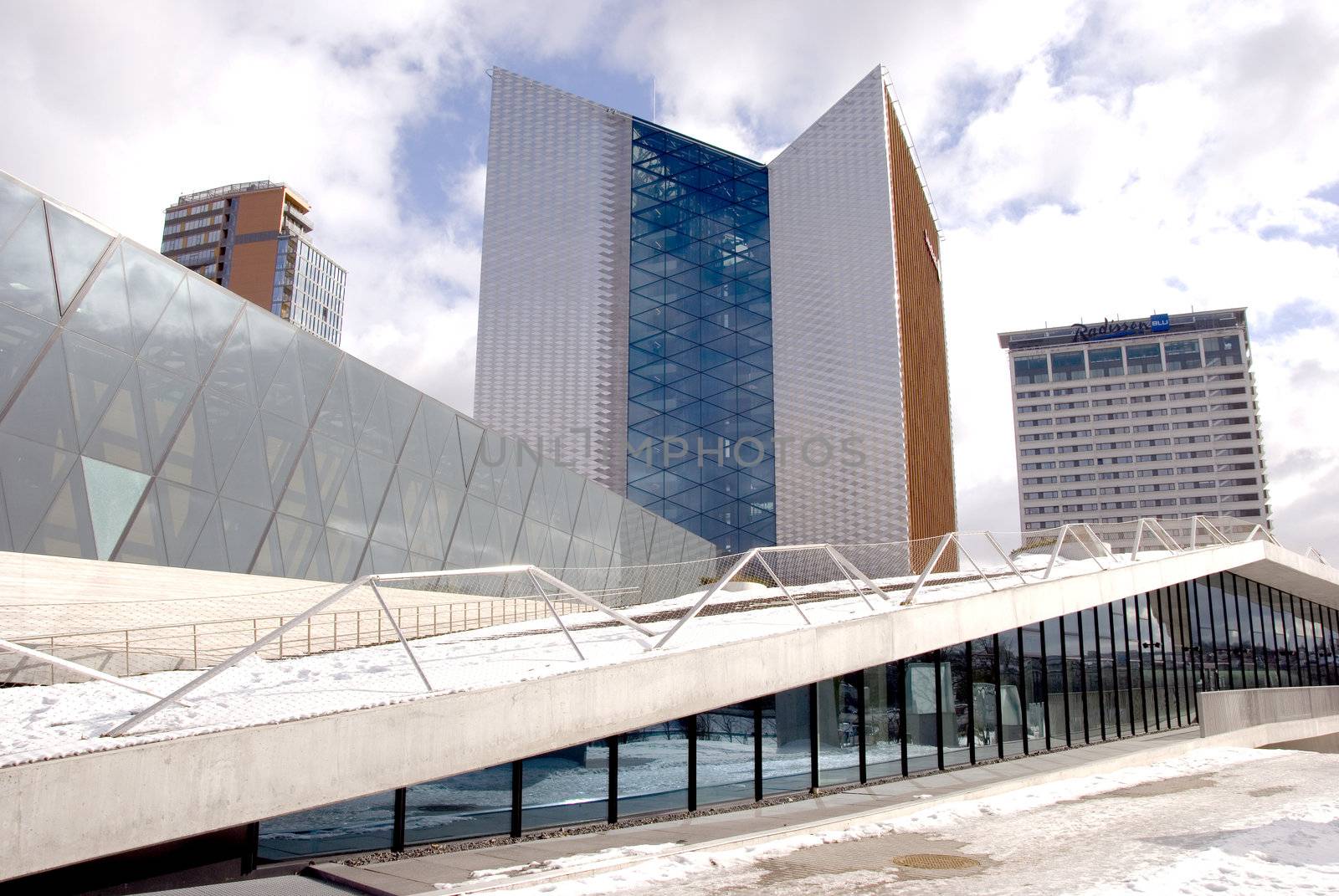 New architecture bank building in Lithuania capital Vilnius