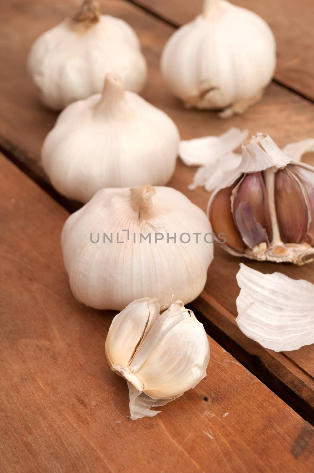 Garlic on Aged Wooden Table