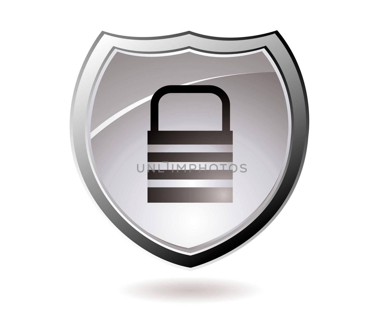 Web security icon shield with silver trim and padlock