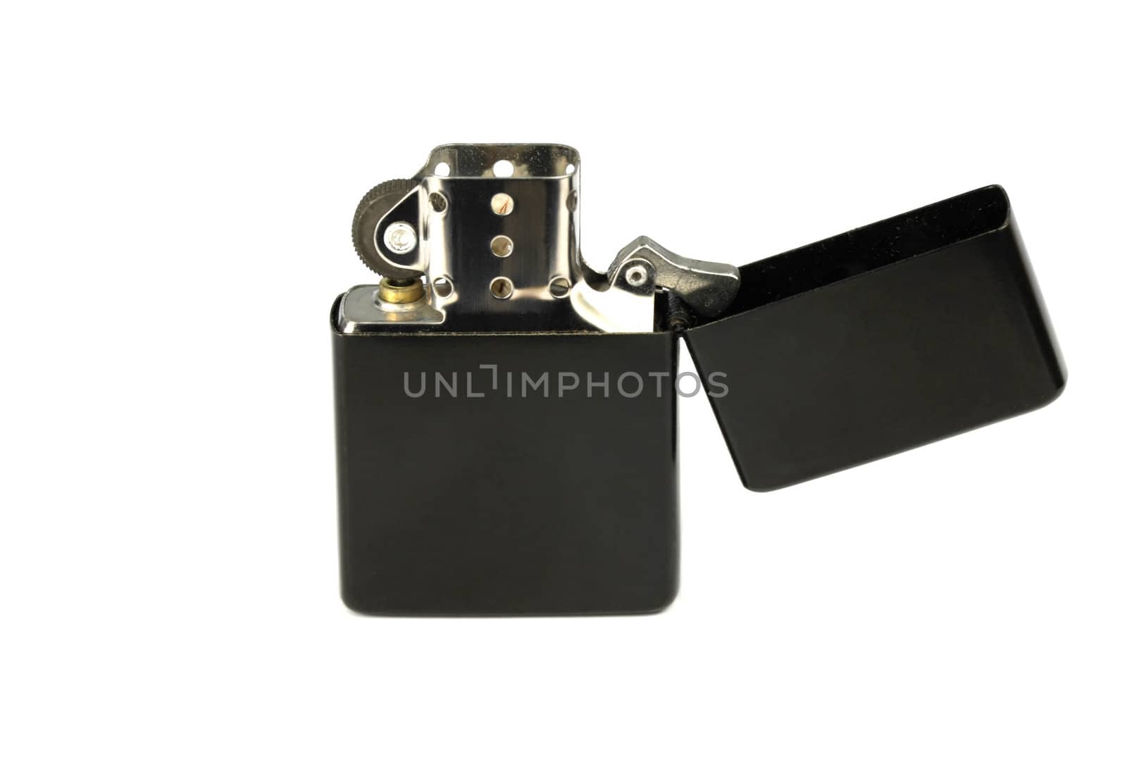 Black ZIPPO type lighter on a white background