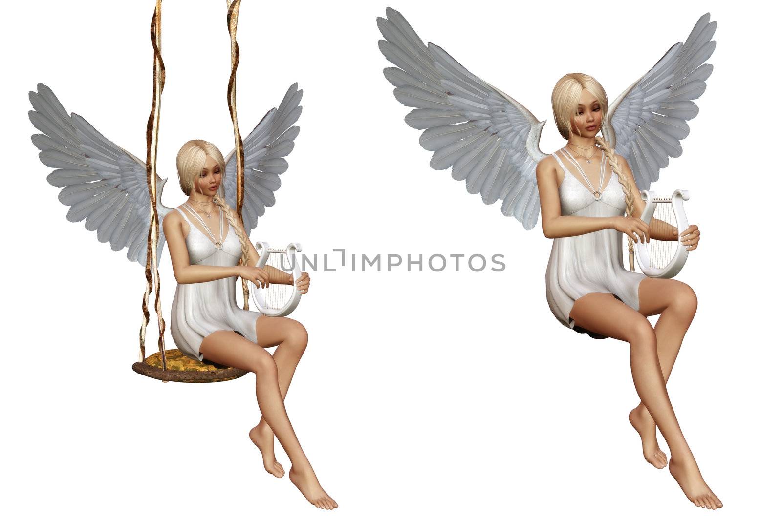 a angel play a musical instrument - isolated on white