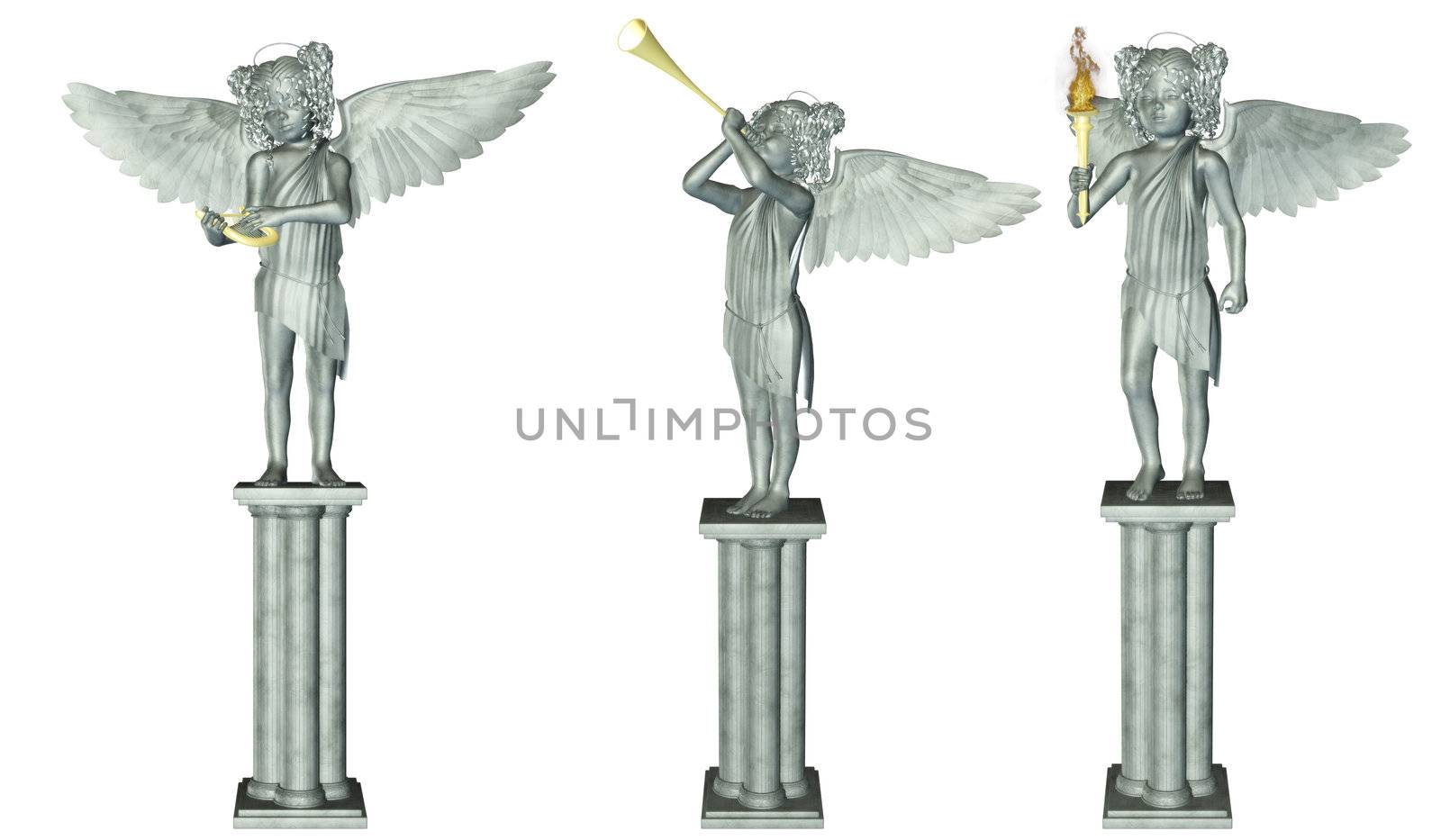 angel statue in silver - isolated on white