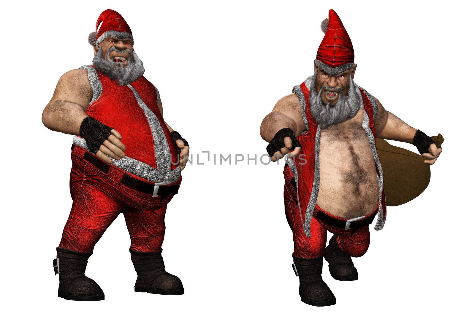 an evil Santa Claus with red eyes - isolated on white