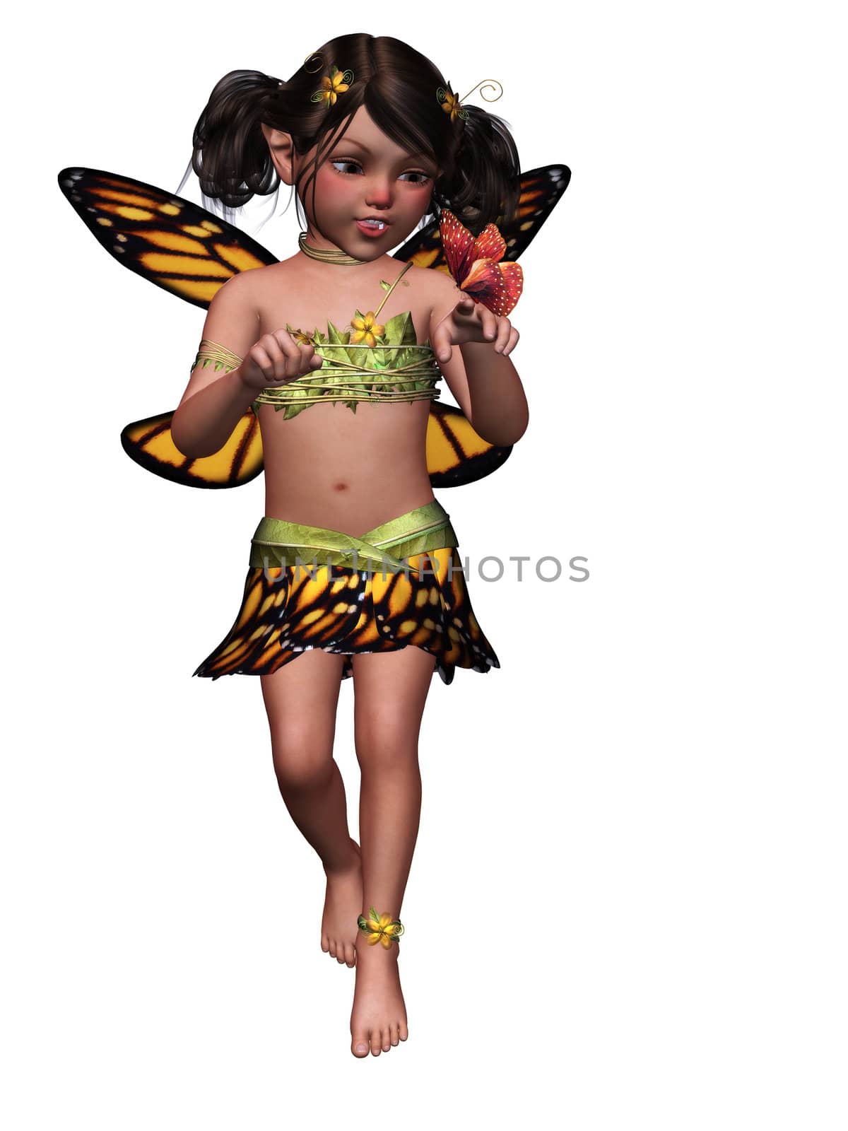 a cute little Butterfly Fairy with a butterfly - isolated on white