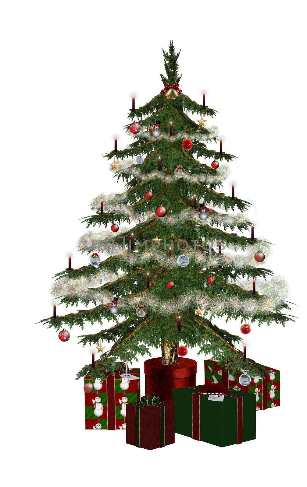 a beautiful Christmas tree with gifts - isolated on white