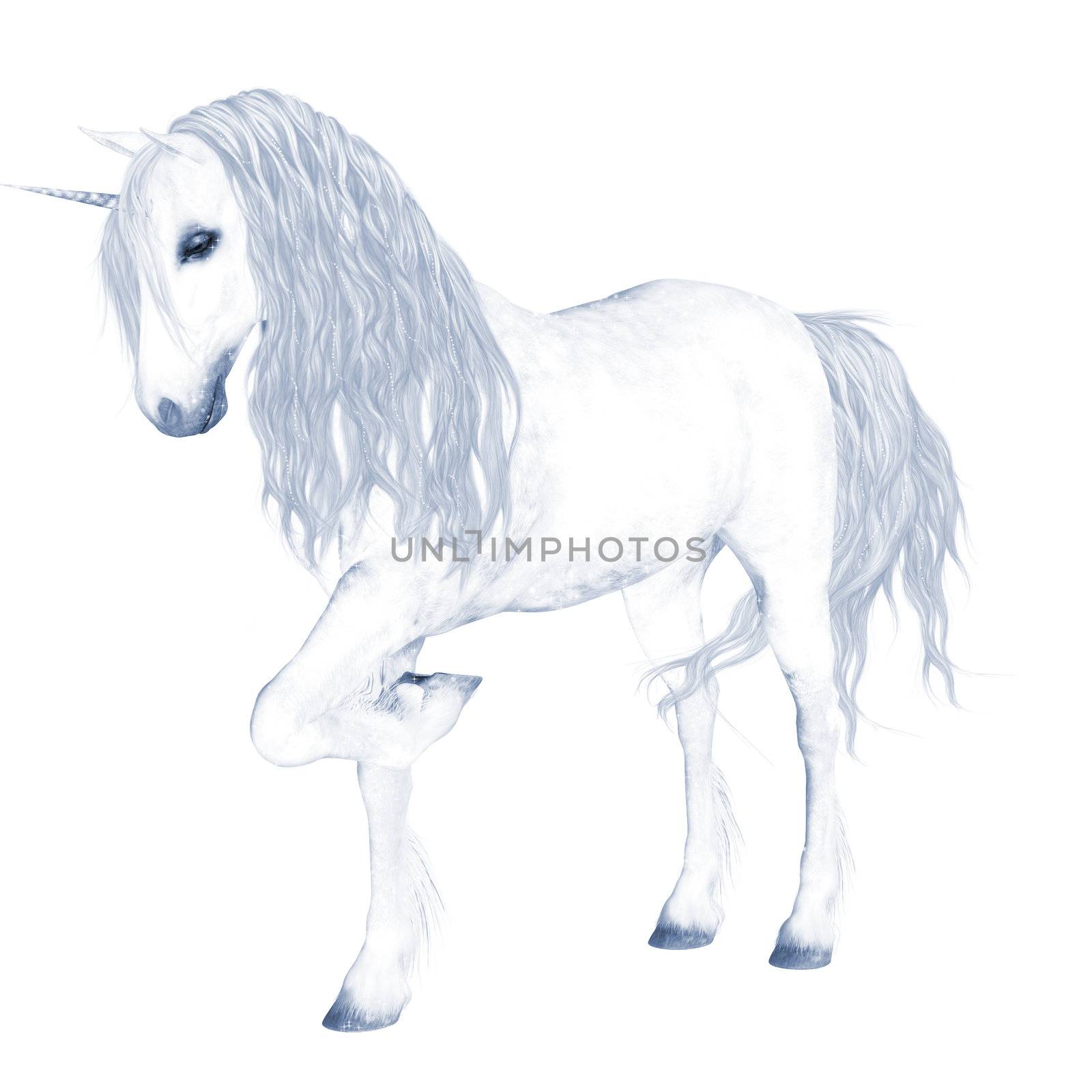 a beautiful white unicorn - isolated on white