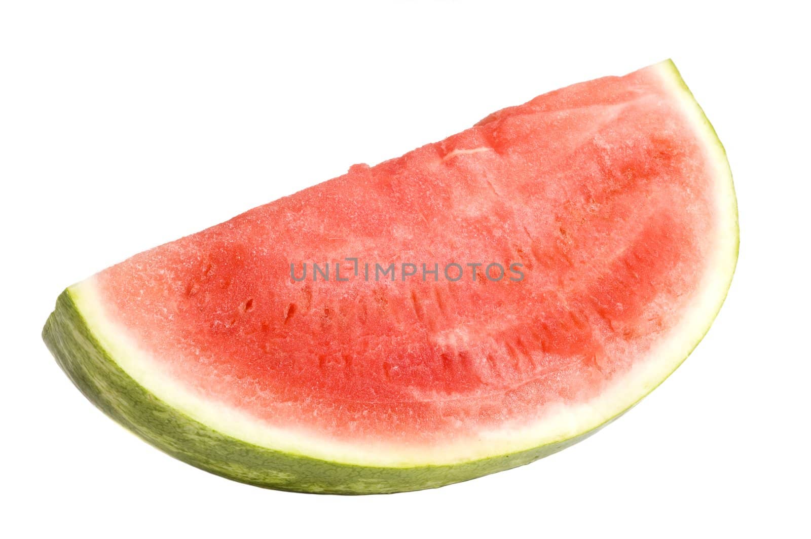 Fresh, ripe watermelon quartered and isolated on a white background