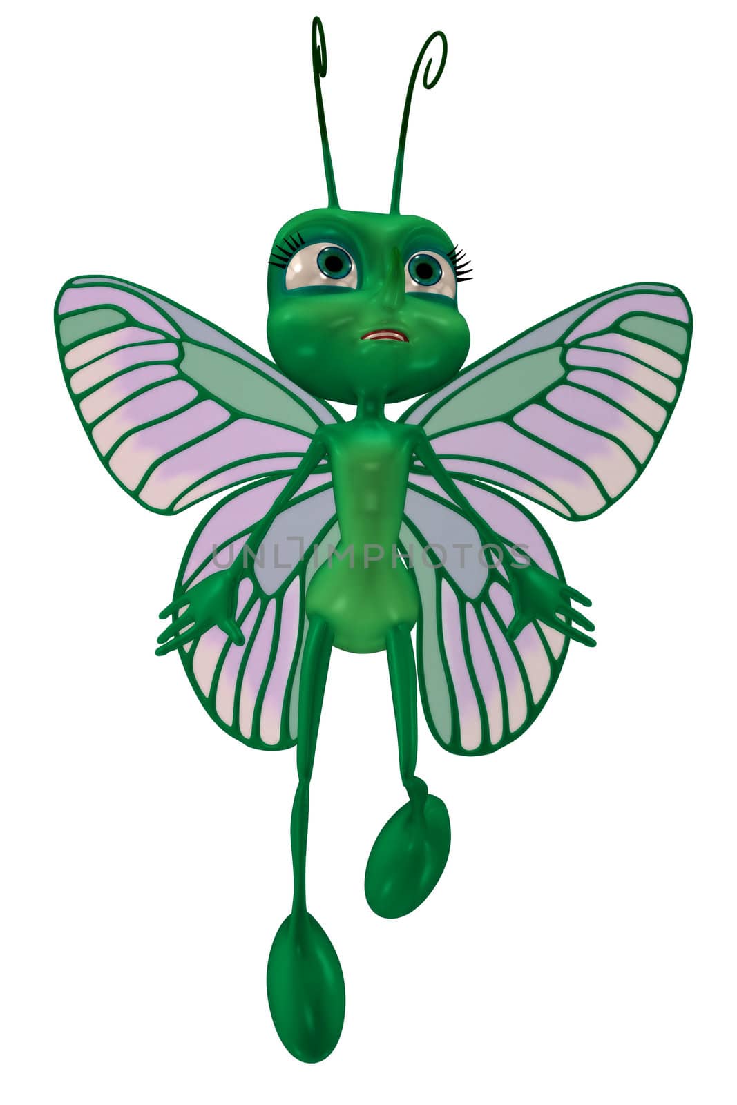 a green cartoon fly - isolated on white