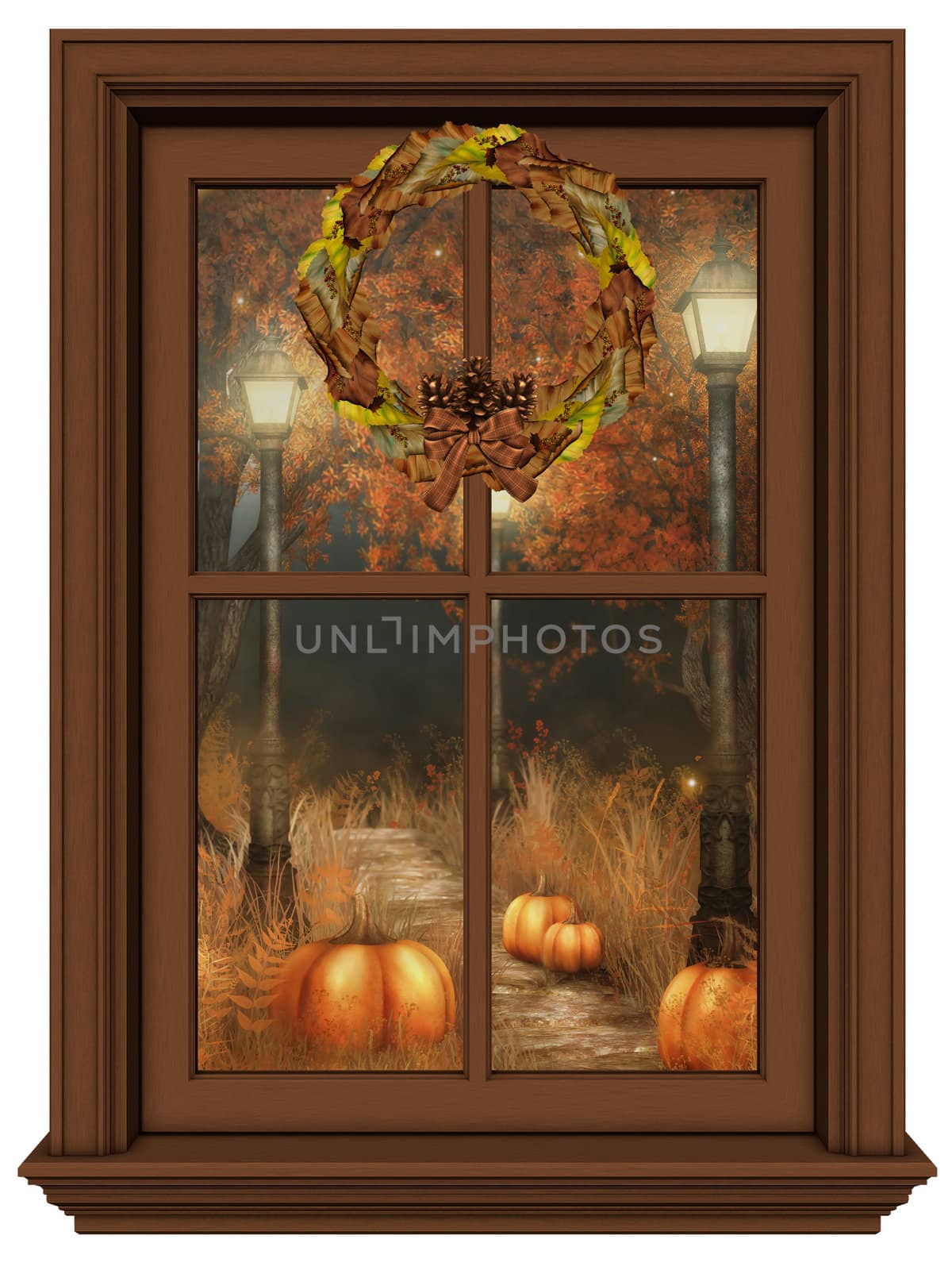 a wounderful autumn window - isolated on white