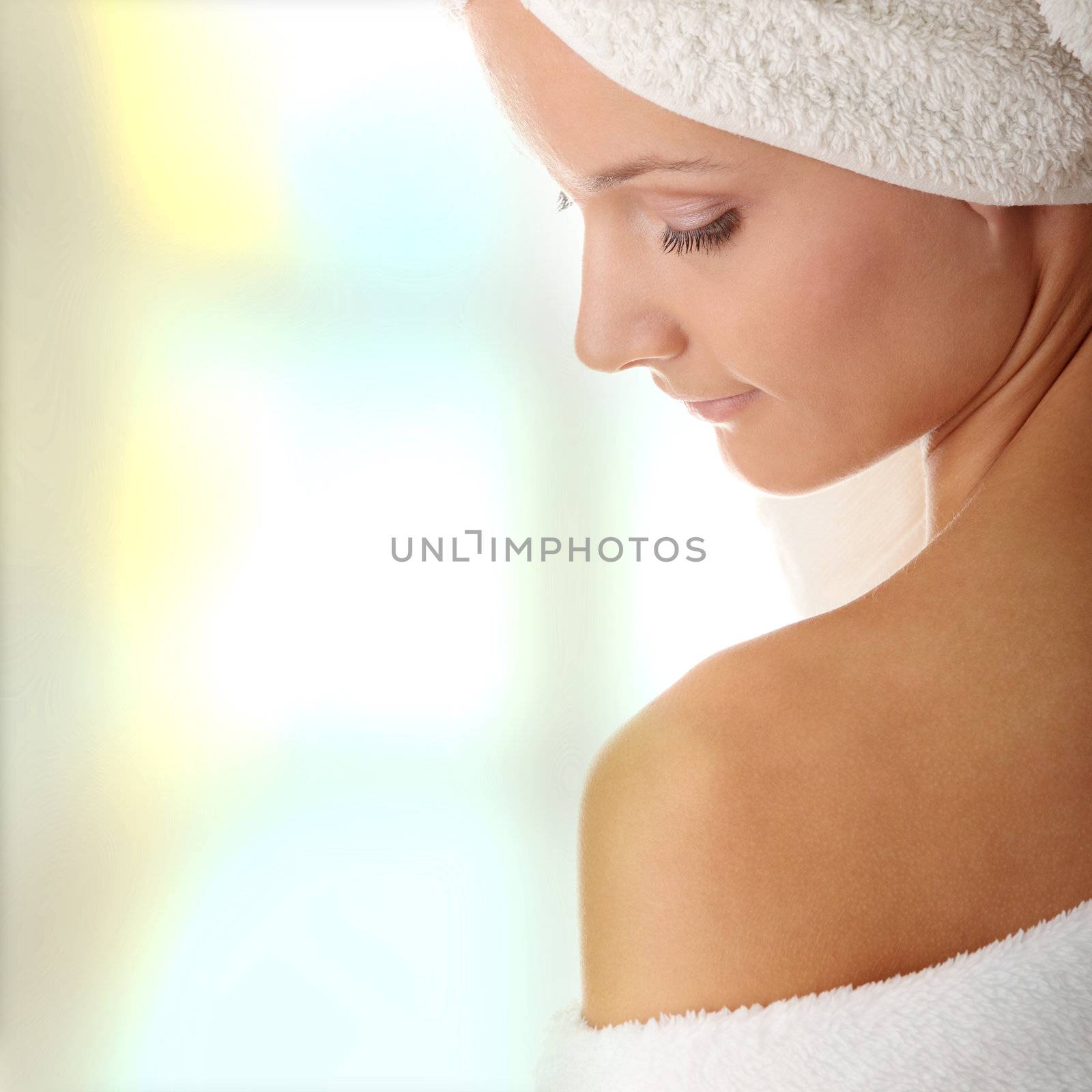 Relax concept:  beautiful nude woman with soft skin in bathtube