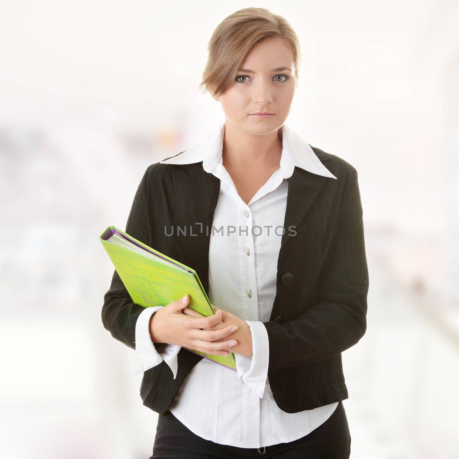 Young caucasian businesswoman in suite