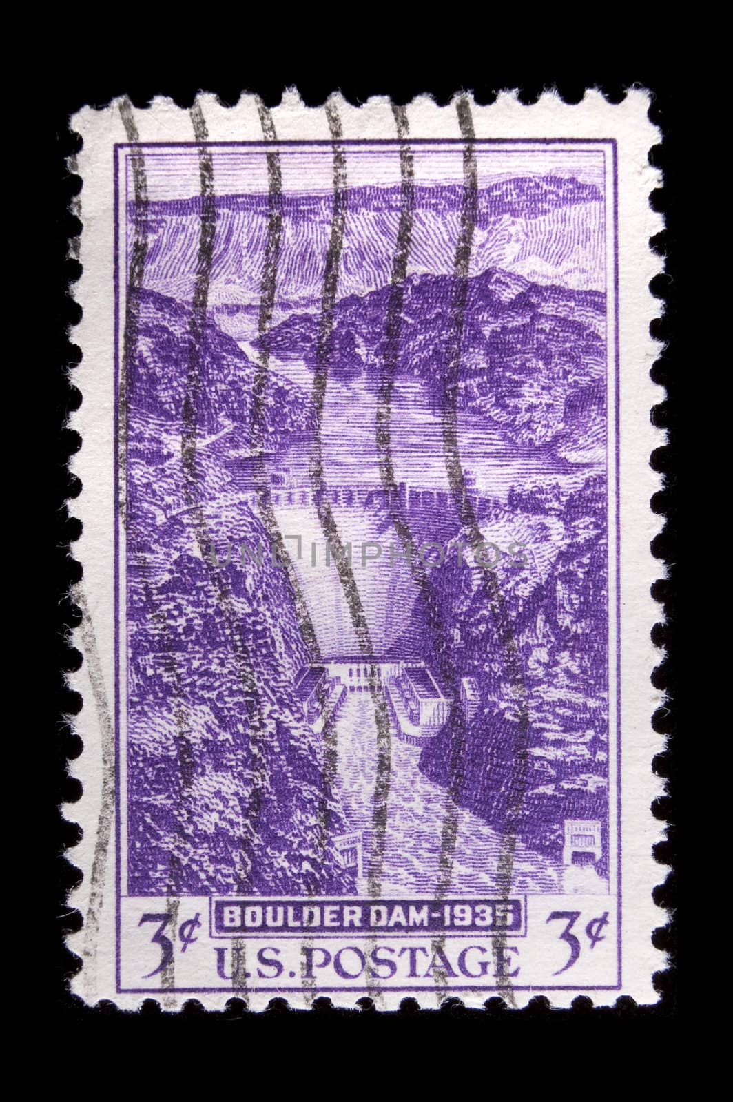 UNITED STATES - CIRCA 1935: Image depicting Boulder Dam, with inscription "Boulder Dam-1935", and a face value of 3 cents, circa 1935