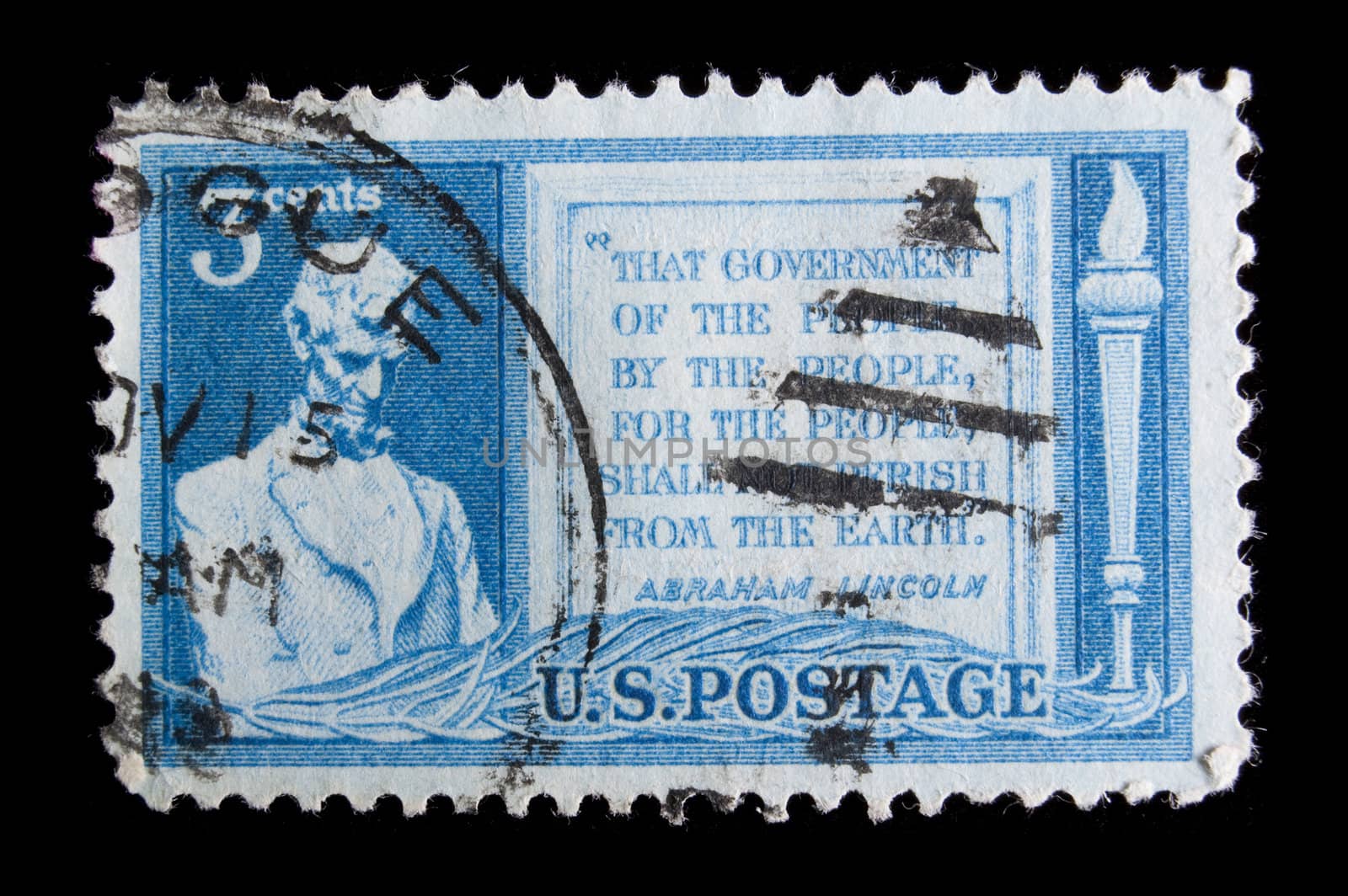 UNITED STATES - CIRCA 1948 : depicting Lincoln, in-scripted "That Government of the people, by the people, for the people, shall not perish from the Earth", value 3 c,  blue, circa 1948