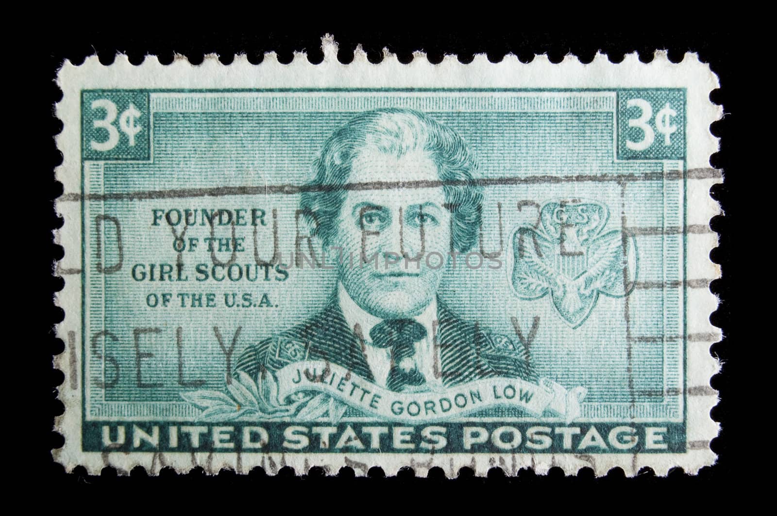 UNITED STATES - CIRCA 1948: depicting Juliette Gordon Low, in-scripted "Founder of the Girls Scouts of the USA" , face value 3 cents, green, circa 1948