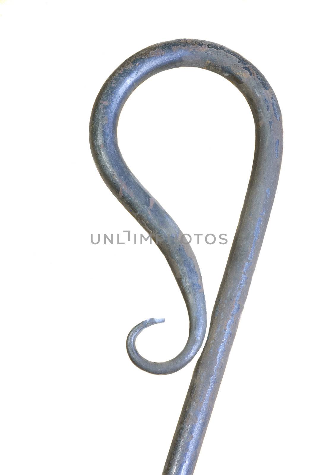 wrought iron shepards hook on a white background