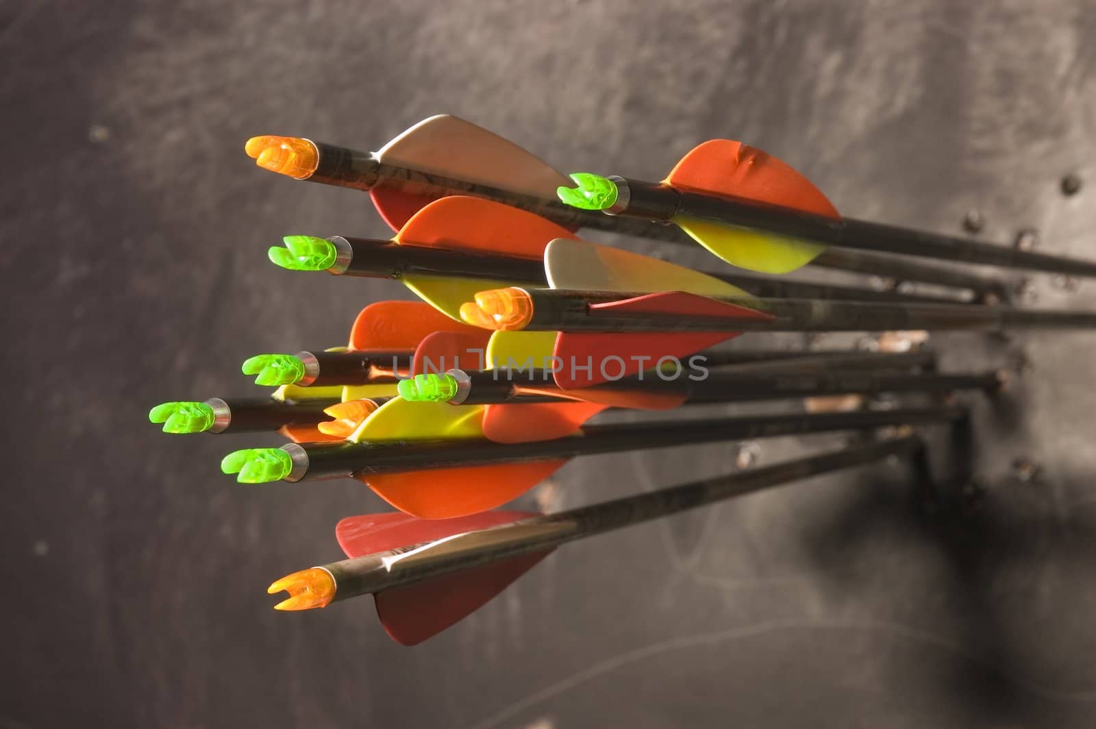 A selection of composite and carbon arrows which are on target and tightly grouped