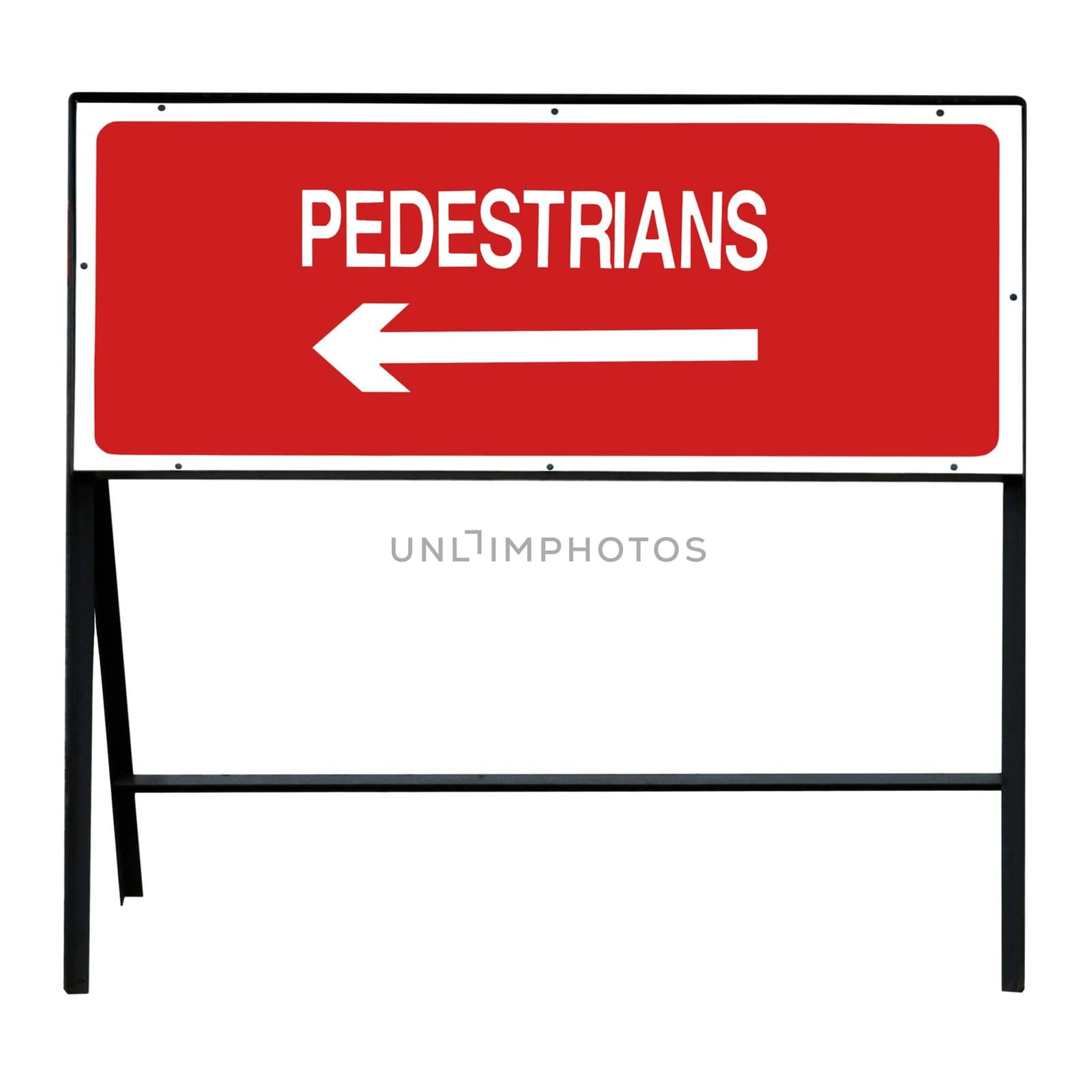 Temporary road safety sign for directing pedestrians around roadworks or construction site