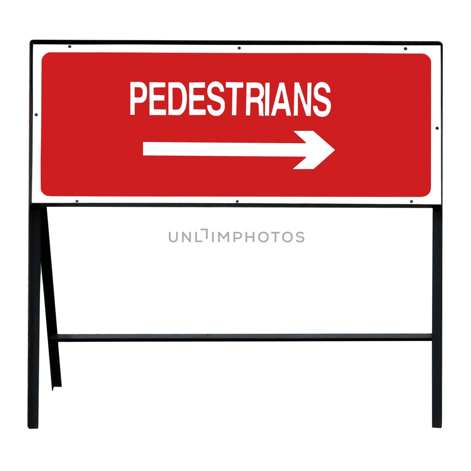 Temporary road safety sign for directing pedestrians around roadworks or construction site