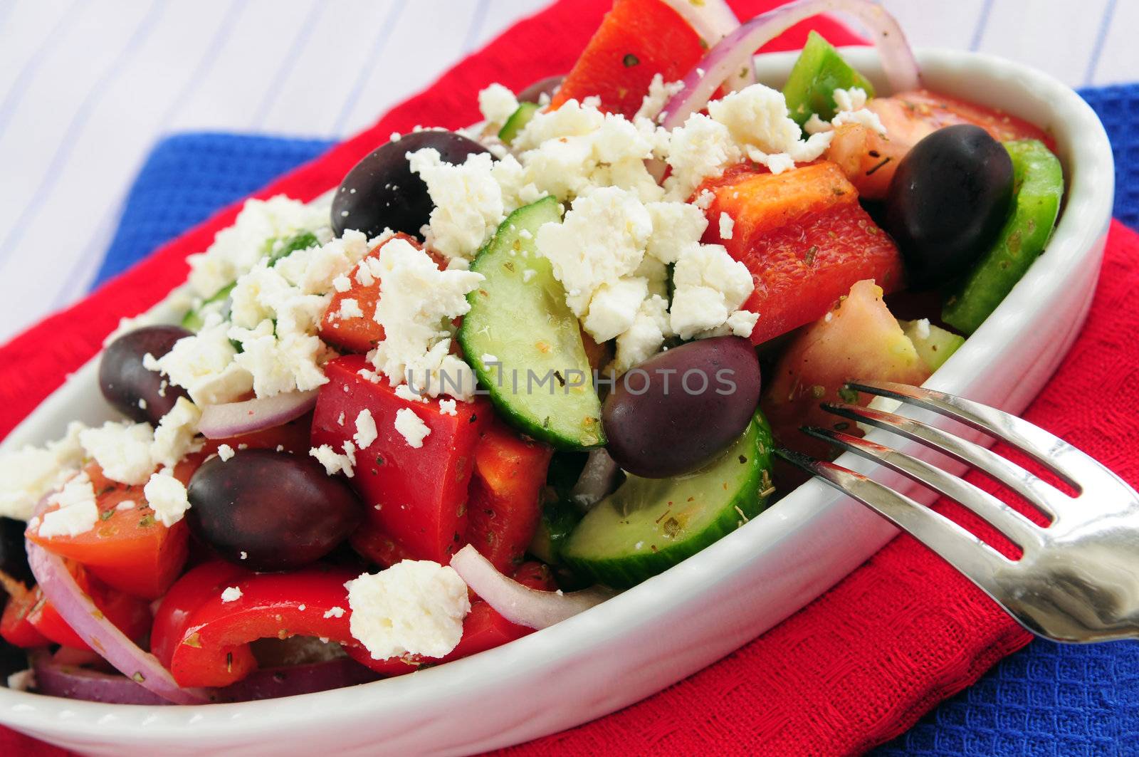 Greek salad with feta cheese and black kalamata olives