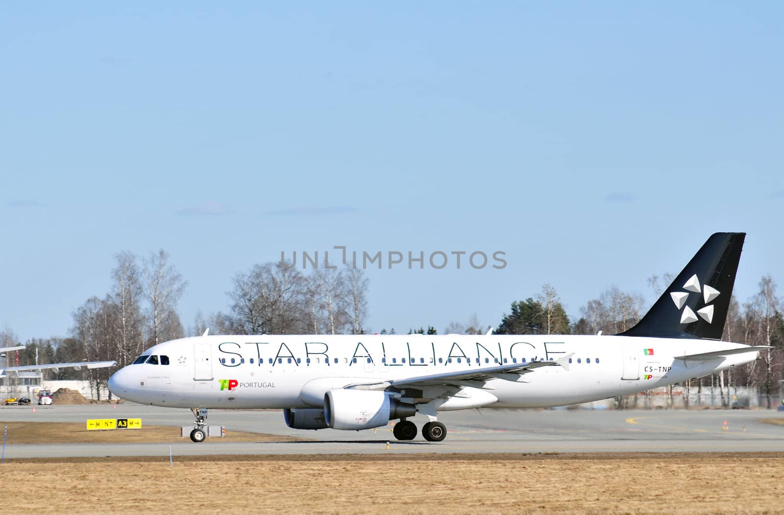 Airliner on the runway at gardermoen airport