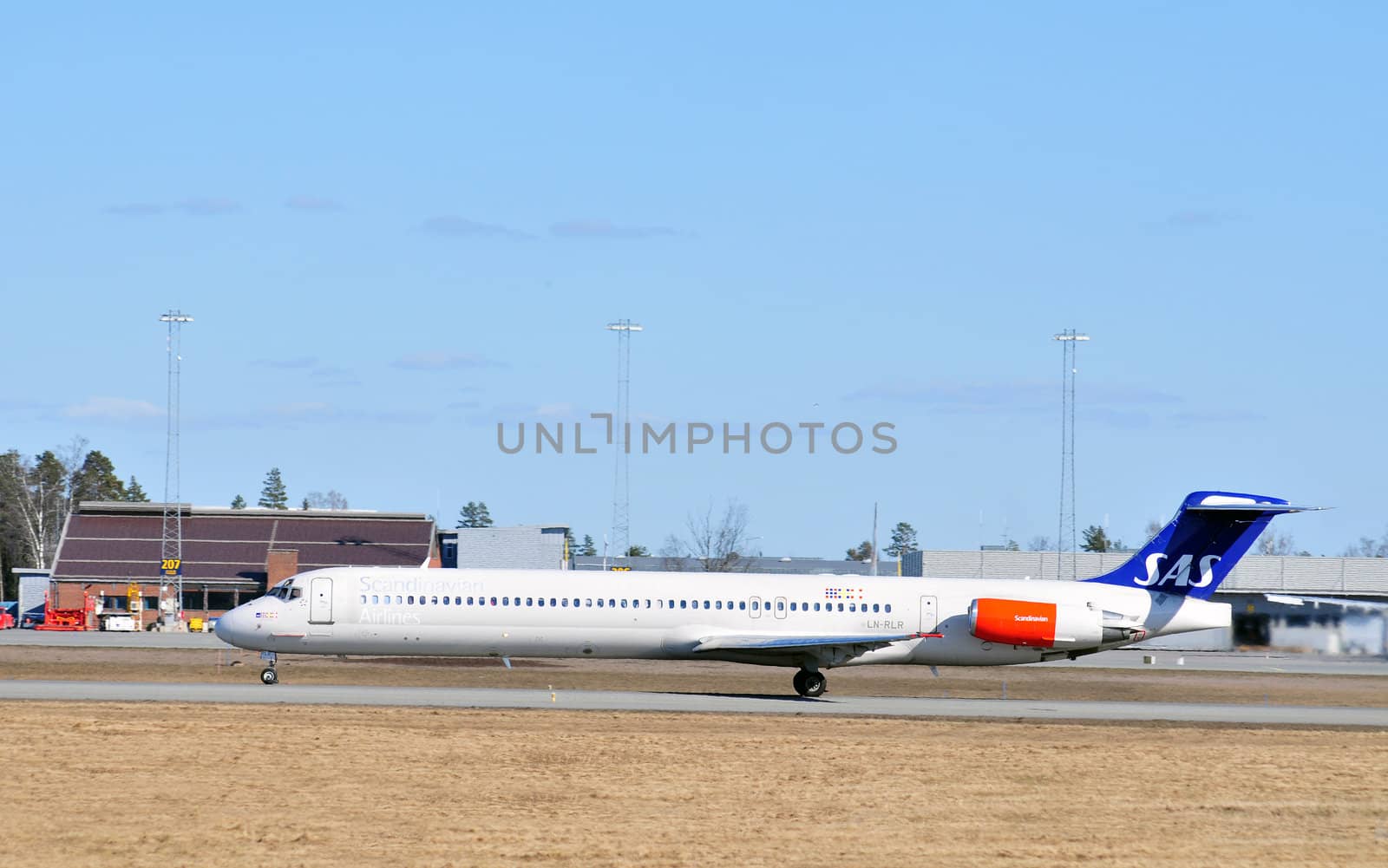 Airliner on the runway at gardermoen airport