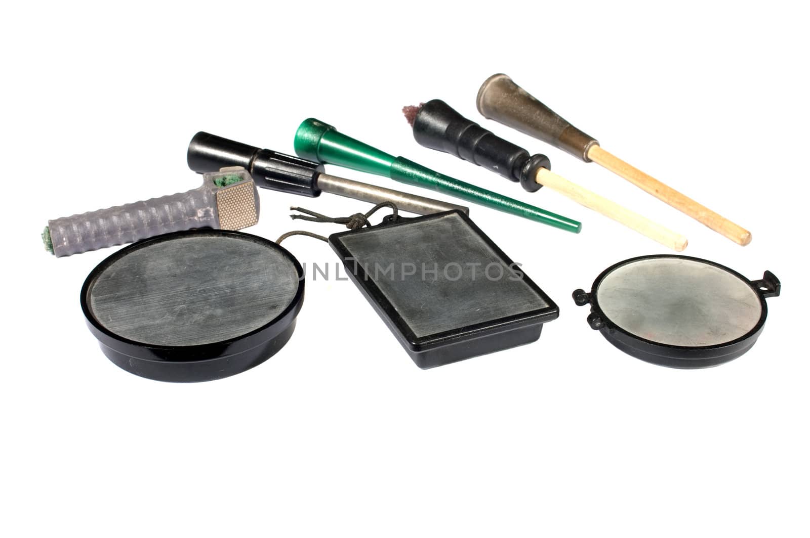 collection of slate calls, devices for simulating female turkey sounds and thereby attracting the male turkey to the hunter
