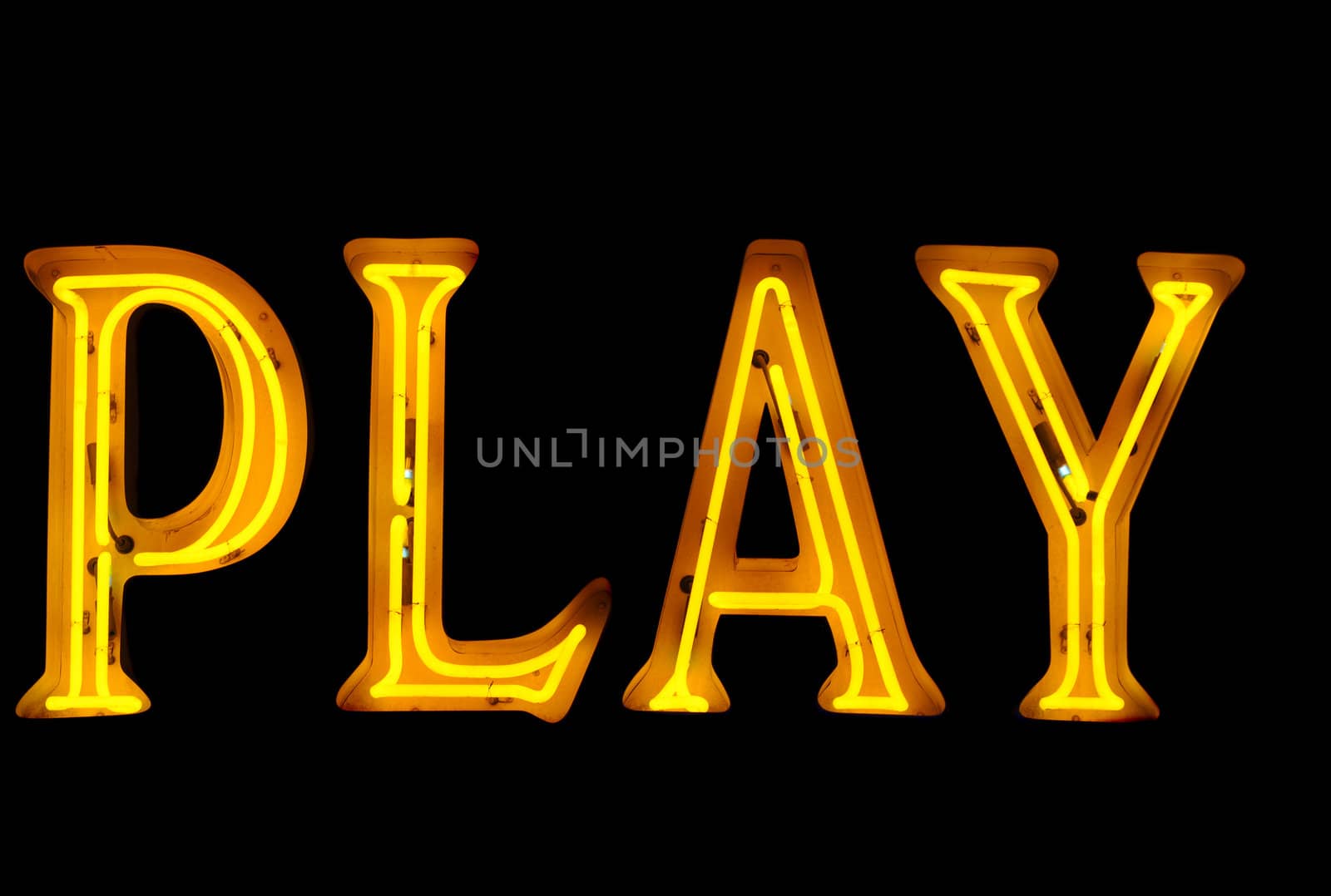 Neon sign with the word "Play" over black