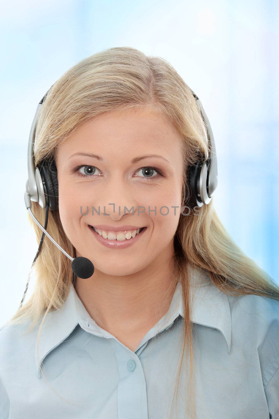 Call center woman with headset by BDS