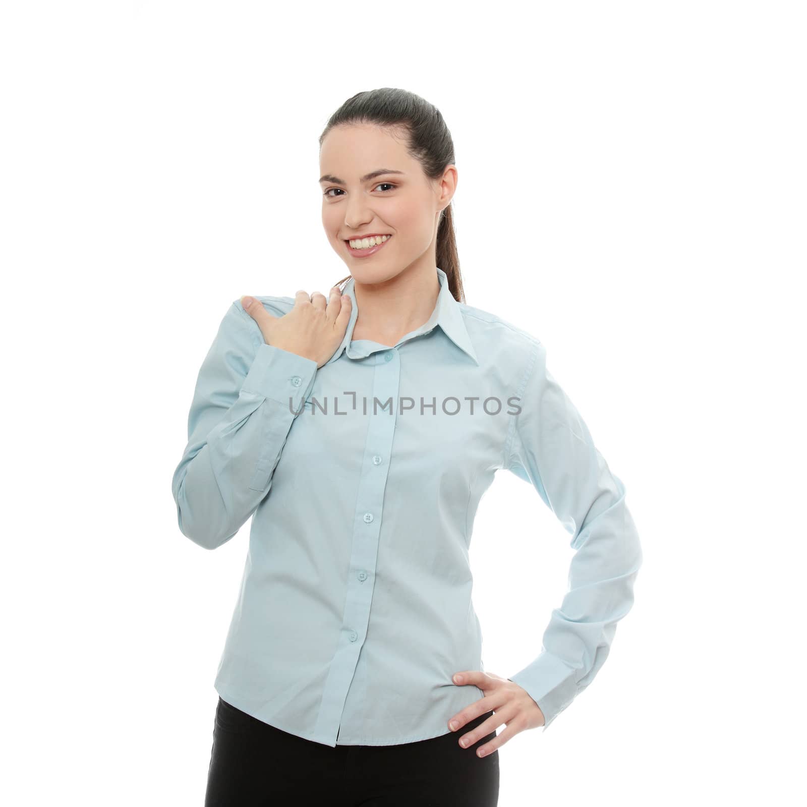 Young pretty businesswoman isolated on white background