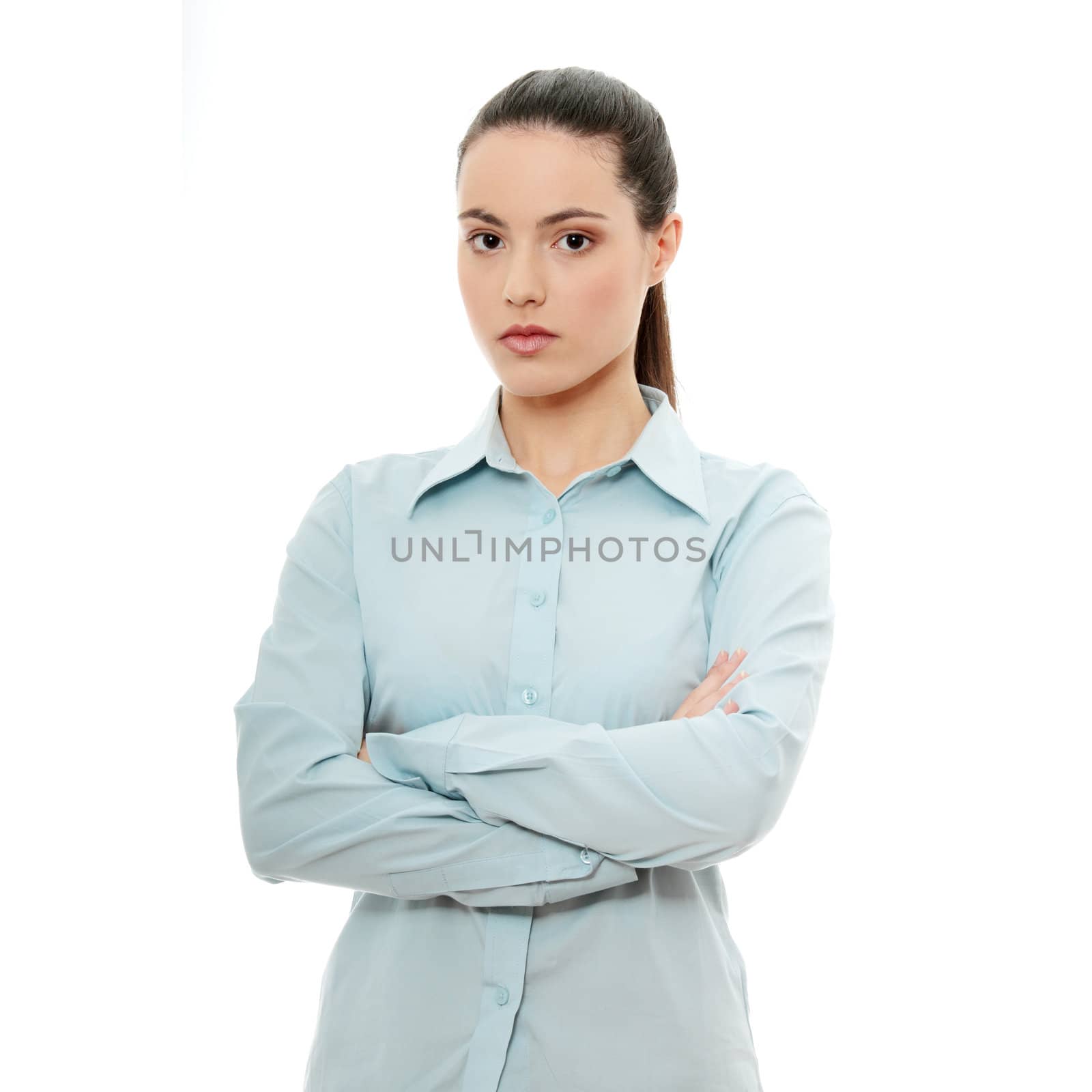 Young pretty businesswoman in white background by BDS