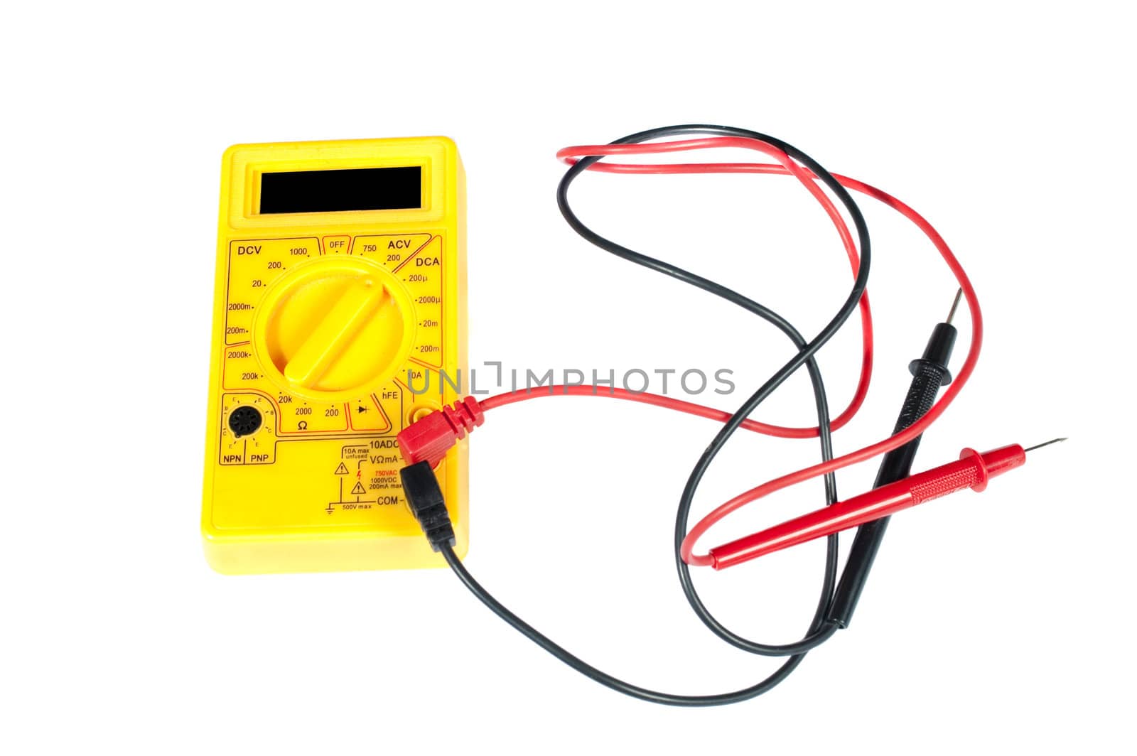 multimeter and leads isolated over white background