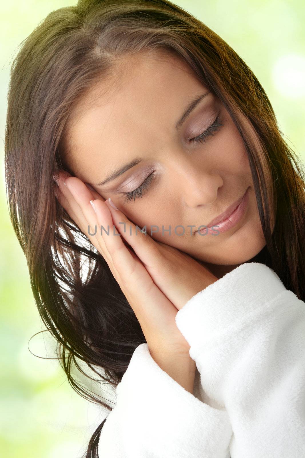 Tired woman in white bathtube