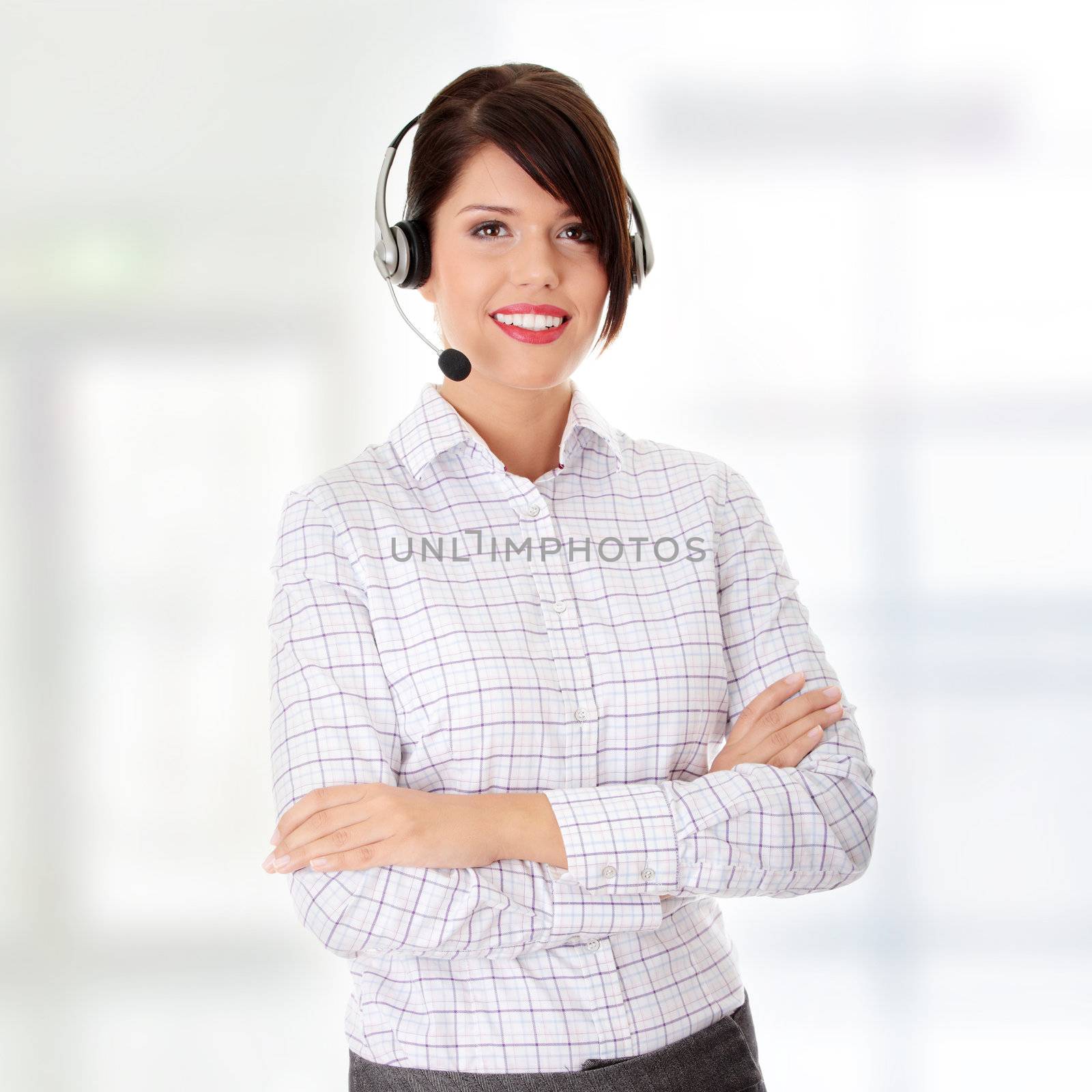 Call center woman with headset.