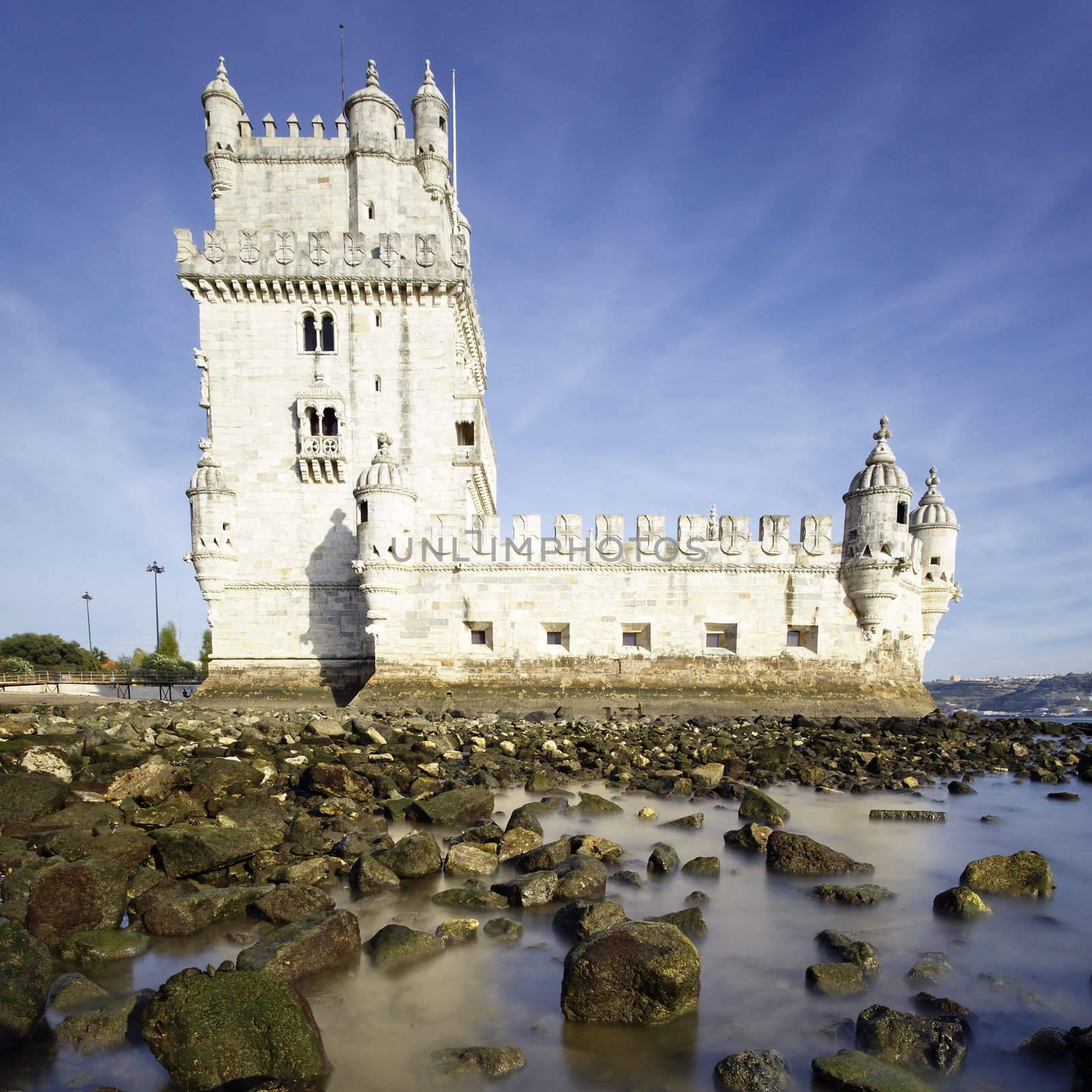 Tower of Belem in evening. Lisbon, Portugal. 