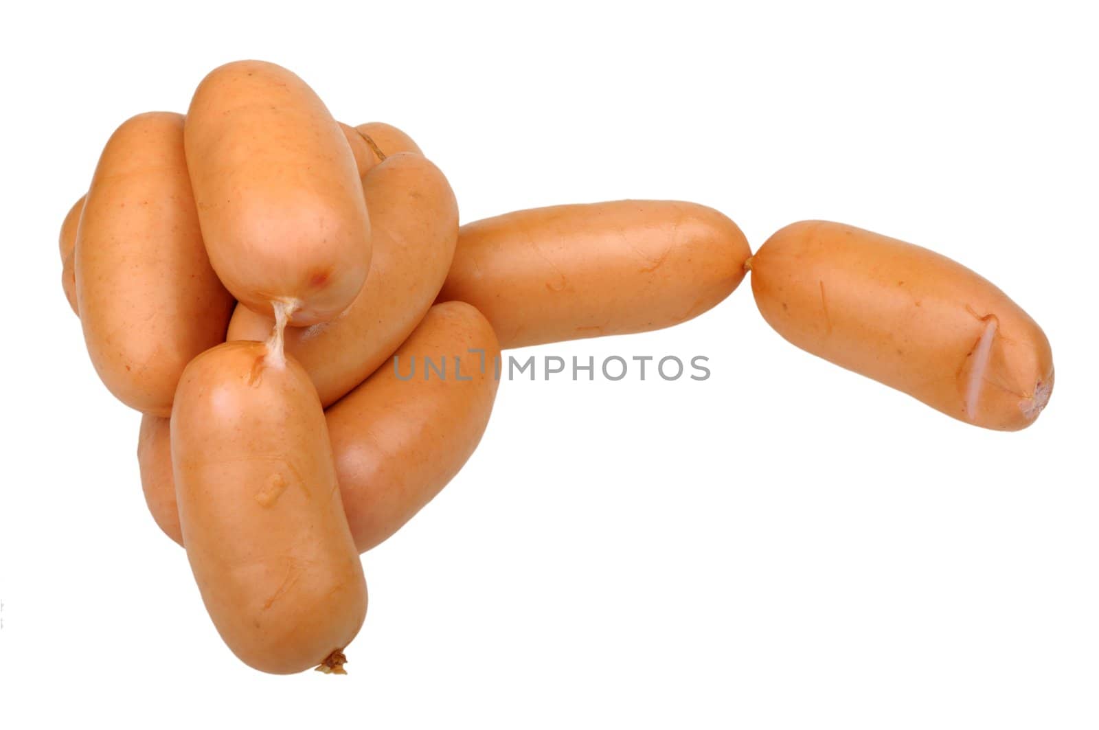 many sausages isolated on a white background