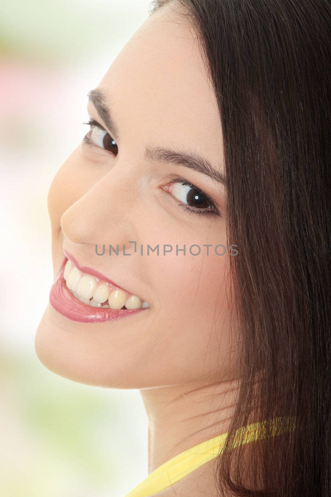 Beauty caucasian woman face close up portrait